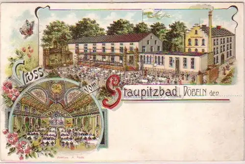 21830 Ak Lithographie Gruß vom Staupitzbad Döbeln 1908