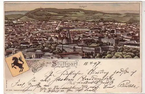 21816 Ak Lithographie Gruß aus Stuttgart Totalansicht