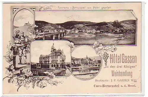 21814 Carte Cues Berncastel Hotel Gassen vers 1900