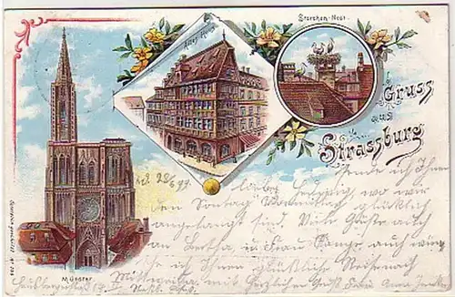 21793 Ak Lithographie Gruß aus Strassburg 1899