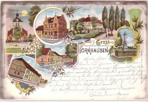 21715 Lithografie Gruss aus Hornhausen 1898