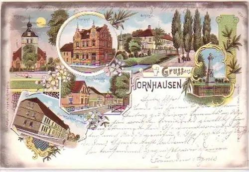 21715 Lithographie Gruss de Hornhausen 1898