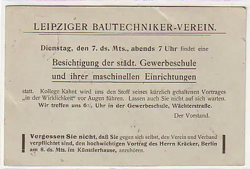 21707 Ganzsachen Ak Leipziger Bautechniker Verein 1905