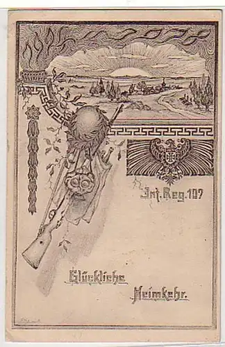 21697 Künstler-Ak Inf. Reg. 107 Glückl. Heimkehr 1918