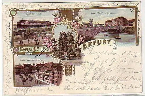 21602 Ak Lithographie Gruss aus Erfurt Bahnhof usw.1898