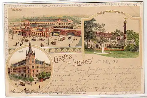 21589 Ak Lithographie Gruss de Erfurt Post etc. 1898