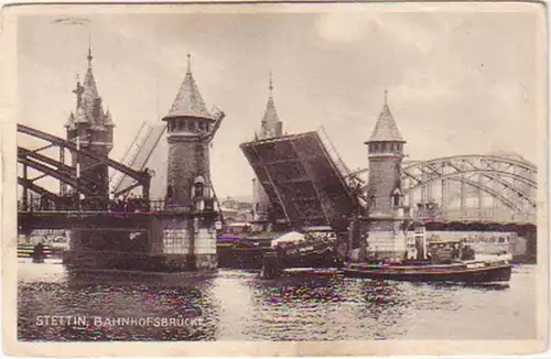 21557 Ak Stettin in Pommern Bahnhofsbrücke 1928