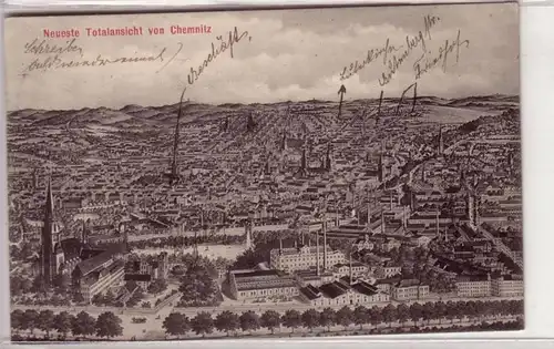 21516 Ak Chemnitz neueste Totalansicht mit Fabrik 1912