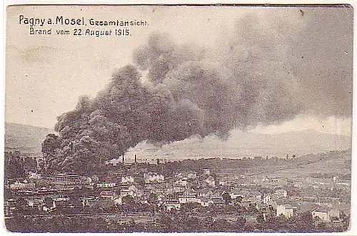 21509 Ak Pagny à la Moselle Vue d'ensemble Brand 1915