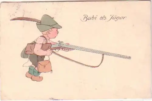 21486 Humor Ak Bubi als Jäger 1913