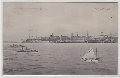 21336 Ak Flensburg Marine Station vom Wasser aus gesehen 1911