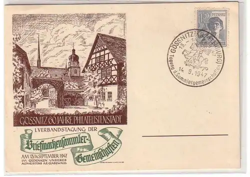 21322 Carte commémorative avec cachet spécial Gössnitz Réunion des communautés de collection 1947