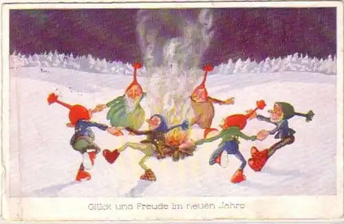 21177 Ak Zwerge tanzen um Feuer im Winter 1925