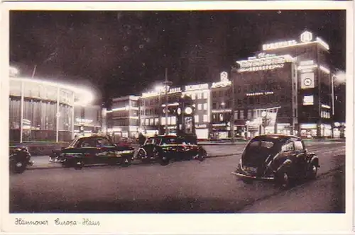 21157 Ak Hannover Europa Haus bei Nacht um 1940