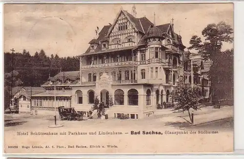 21102 Ak Bad Sachsa Hôtel Schützerhaus avec parking et Lindenhaus vers 1910