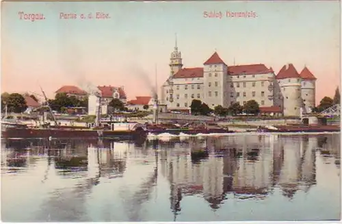 20985 Ak Torgau Partie a.d.Elbe Schloß Hartenfels 1910