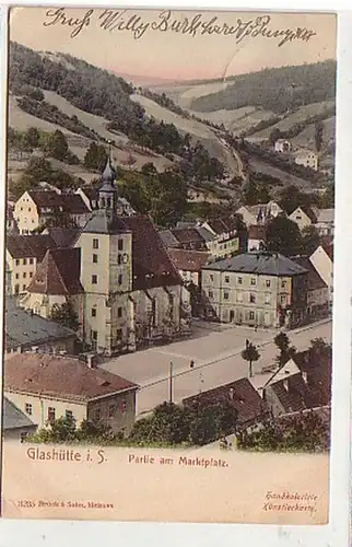 20915 Ak Glashütte in Sa. Partie am Marktplatz 1907