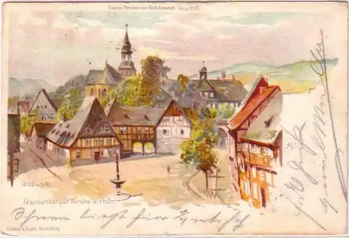 20903 Litho Goslar Frankenberger Eglise et plan 1900