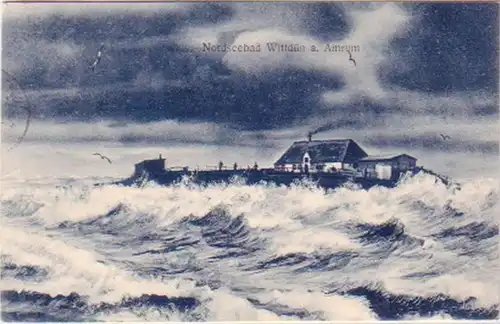 20893 Ak Nordseebad Wittdün Amrum Hallig im Sturm 1909