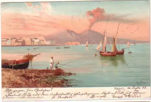 20786 Ak Lithographie Napoli avec Vésuve 1903