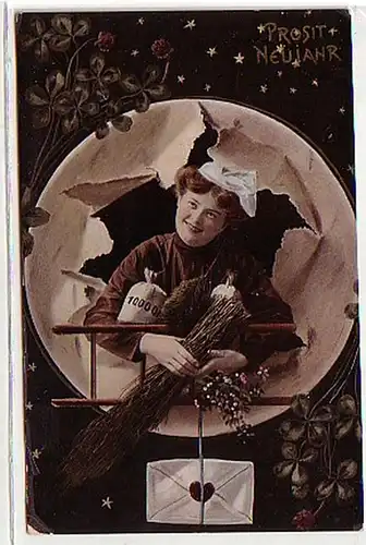 20747 Nouvel An Ak Femme de cheminée 1908