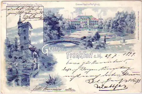 20672 Ak Lithographie Salutation de Francfort sur le Main 1899