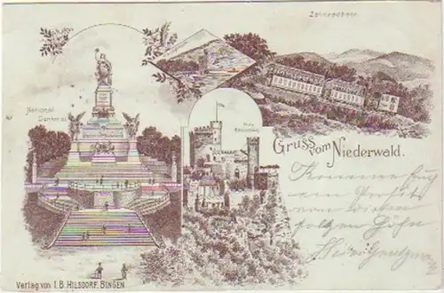 20618 Lithografie Gruss vom Niederwald 1898