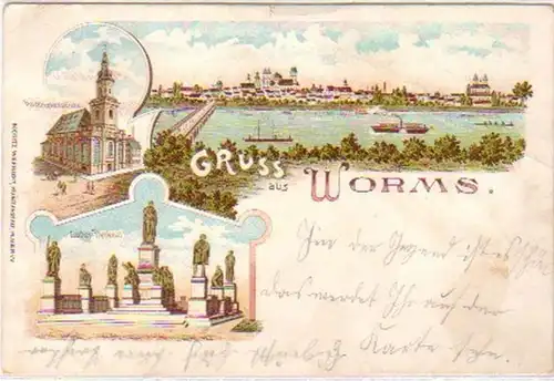 20576 Lithographie Gruss de Worms vers 1900