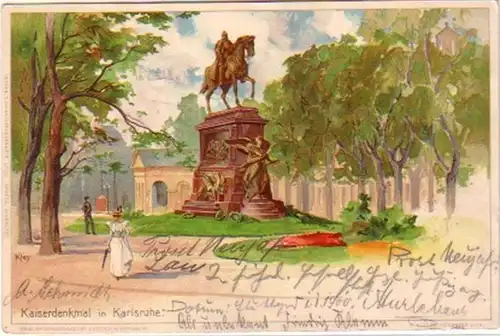 20528 Ak Lithographie Kaiserdenkmal in Karlsruhe 1900