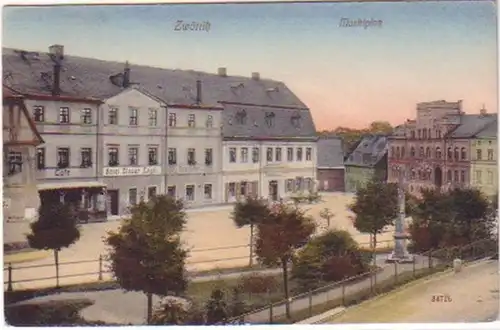 20394 Ak Zwönitz Marktplatz mit Hotel blauer Engel 1910