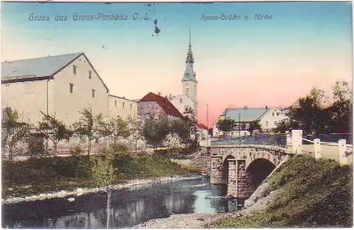 20298 Ak Gruss aus Gross-Postwitz Spree-Brücke 1914
