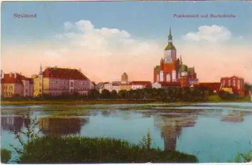 20288 Ak Stralsund Frankenteich und Marienkirche 1916