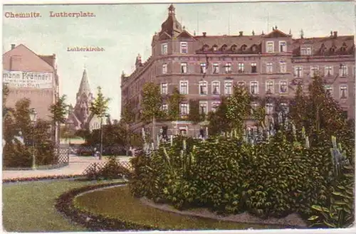 20279 Ak Chemnitz Lutherplatz und -kirche 1913