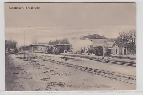 20232 Feldpost Ak Bazancourt France Gare ferroviaire avec locomotive à vapeur 1916