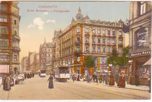 20209 Ak Chemnitz Ecke Brücken- u. Köniogsstraße 1913