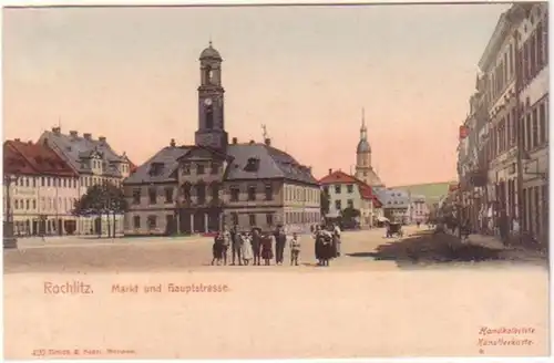 19877 Ak Rochlitz Markt und Hauptstrasse um 1900