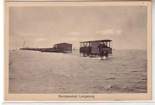 19874 Ak Nordseebad Langeoog Pferdebahn im Wasser um 1930