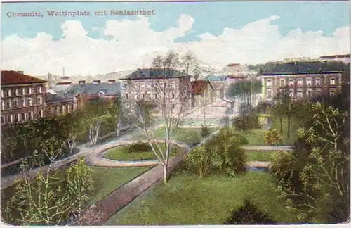 19867 Ak Chemnitz Wettinplatz mit Schlachthof 1910