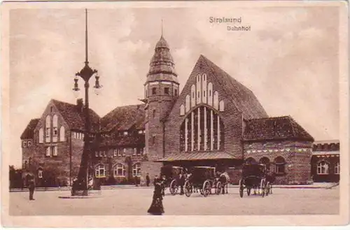 19853 Ak Stralsund Gare avec des calèches 1923