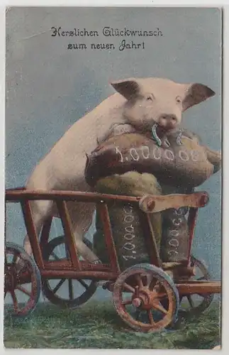 19828 Nouvel An Ak porc sur une voiture à main 1916