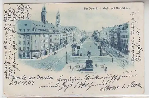 19779 Ak Gruß aus Dresden der Neustädter Markt und Hauptstraße 1900