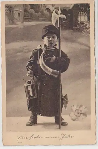 19645 Neujahrs Ak Kind in Nachtwächterkostüm 1938