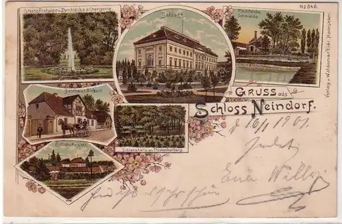19634 Ak Lithographie Gruß aus Schloss Neindorf Gasthaus 1901