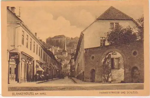 19622 Ak Blankenburg Harz Tränkestr. u. Schloss um 1920