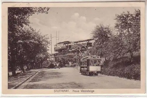 19604 Feldpost Ak Stuttgart neue Weinsteige mit Straßenbahn 1916