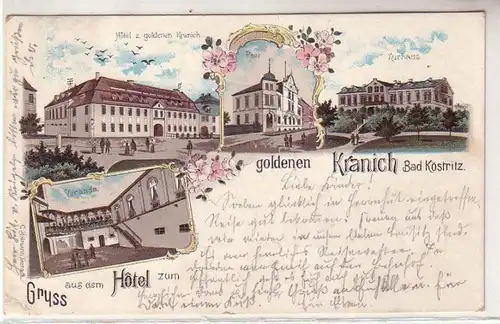 19506 Ak Lithographie Salutation de l'hôtel à la grue dorée Bad Köstritz 1900