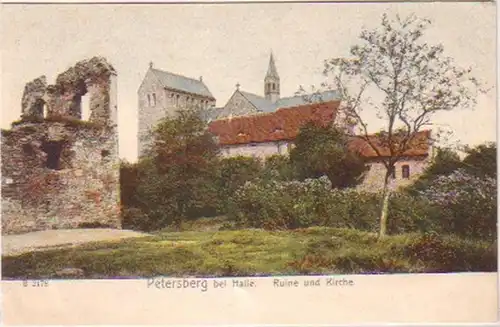 19374 Ak Petersberg bei Halle Ruine und Kirche 1905