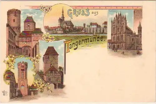 19238 Ak Lithographie Gruss aus Tangermünde um 1900