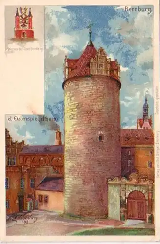 19233 Ak Lithographie Bernburg Eulenspiegelturm um 1900