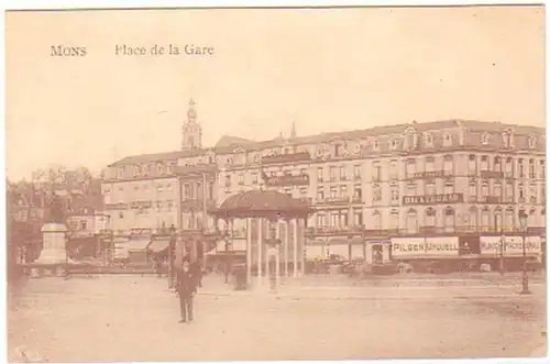 19052 Ak Mons Belgien Place de la Gare um 1915